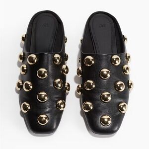 H&M Embellished Mules, Black with Gold Studs, Size 8
